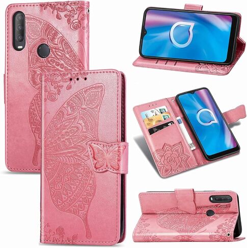 Case for Jitterbug Smart 3,Lively Smart Case,PU Leather Butterfly Embossed Flowers Magnetic Flip Cover Stand Card Holders Hand Strap Wallet Purse Case for Jitterbug Smart 3 -Black in Kuwait