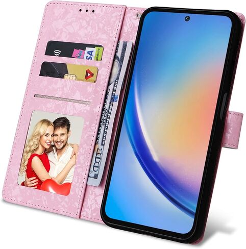 UEEBAI Wallet Case for Samsung Galaxy A55 5G, PU Leather Phone Case Kickstand RFID Blocking Flip Case Card Slots Wrist Strap Relief Engraved Pattern Magnetic Closure Folio Case - Blue Butterfly in Saudi Arabia
