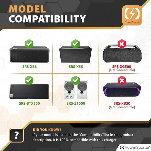 شاحن PowerSource 15V UL مُدرج بطول 7 أقدام ومحول تيار متردد لسماعات Sony Bluetooth X-Series اللاسلكية المحمولة SRS XB3 SRS-XB3 SRSXB3 SRS-X55 SRS-BTX500 SRSBTX500 AC-E1525 سلك إمداد الطاقة in Kuwait