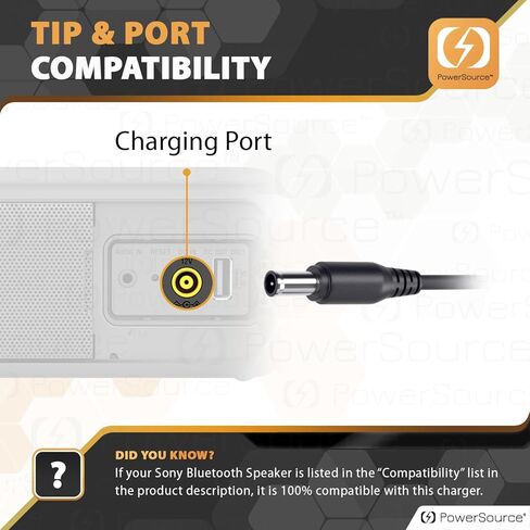 شاحن PowerSource 15V UL مُدرج بطول 7 أقدام ومحول تيار متردد لسماعات Sony Bluetooth X-Series اللاسلكية المحمولة SRS XB3 SRS-XB3 SRSXB3 SRS-X55 SRS-BTX500 SRSBTX500 AC-E1525 سلك إمداد الطاقة in Kuwait