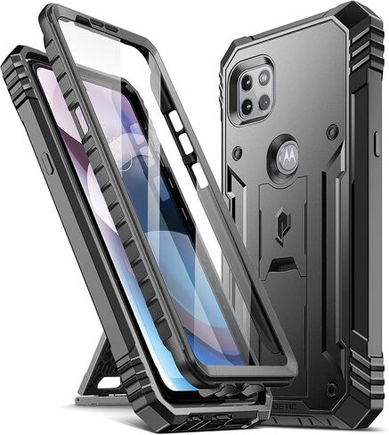 حافظة سلسلة Poetic Revolution لهاتف Motorola Moto One 5G Ace (2021)، غطاء حماية متين مزدوج الطبقات مقاوم للصدمات مع مسند وواقي مدمج للشاشة، أسود in Saudi Arabia