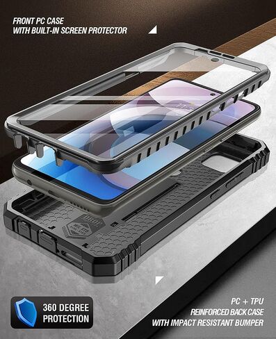 حافظة سلسلة Poetic Revolution لهاتف Motorola Moto One 5G Ace (2021)، غطاء حماية متين مزدوج الطبقات مقاوم للصدمات مع مسند وواقي مدمج للشاشة، أسود in Saudi Arabia