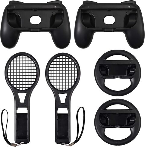 LiNKFOR 3 in 1 Joy-Con Accessories Bundle for Nintendo Switch | Tennis Racket for Mario Tennis Aces Game |Grips Handle for Nintendo Switch Joy-Con | Steering Wheel Accessories Set for Mario Kart in Saudi Arabia
