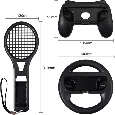 LiNKFOR 3 in 1 Joy-Con Accessories Bundle for Nintendo Switch | Tennis Racket for Mario Tennis Aces Game |Grips Handle for Nintendo Switch Joy-Con | Steering Wheel Accessories Set for Mario Kart in Saudi Arabia