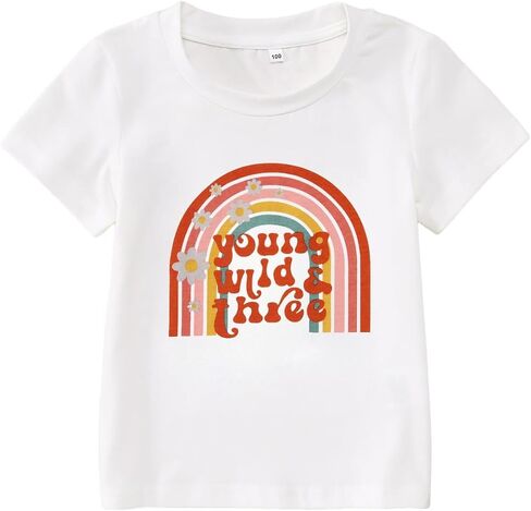Ritatte Young Wild and Three Shirt Toddler Girl 3rd Birthday T-Shirt Kid Cute Flower 3 Year Old Birthday Party Tee Top Outfit in Saudi Arabia