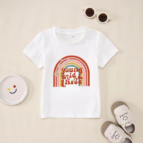Ritatte Young Wild and Three Shirt Toddler Girl 3rd Birthday T-Shirt Kid Cute Flower 3 Year Old Birthday Party Tee Top Outfit in Saudi Arabia