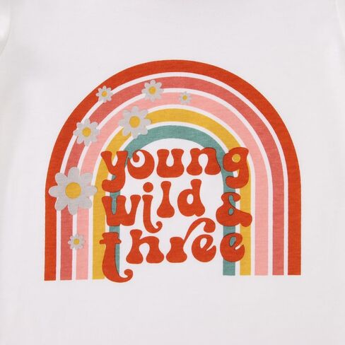 Ritatte Young Wild and Three Shirt Toddler Girl 3rd Birthday T-Shirt Kid Cute Flower 3 Year Old Birthday Party Tee Top Outfit in Saudi Arabia