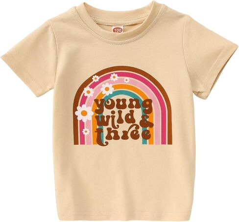 Ritatte Young Wild and Three Shirt Toddler Girl 3rd Birthday T-Shirt Kid Cute Flower 3 Year Old Birthday Party Tee Top Outfit in Saudi Arabia