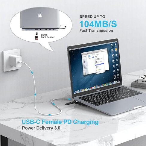 HOPDAY USB C Dongle - محطة إرساء 10 في 1 لأجهزة الكمبيوتر المحمول من النوع C، MacBook Pro/Air، Surface - محول محور USB C بشاشة مزدوجة، منافذ USB، HDMI، VGA، PD 100W، Ethernet، قارئ بطاقة SD/TF، ​​3.5 ملم الصوت in Saudi Arabia