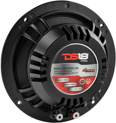 DS18 PRO-NEO6SLIM Shallow Loudspeaker- 6.5", Midrange, Red Aluminum Bullet, 400W Max, 200W RMS, 4 Ohms, Neodymium Magnet - The Most Elegant Neodymium Midrange Loudspeakers Available (PRONEO6SLIM) in Saudi Arabia