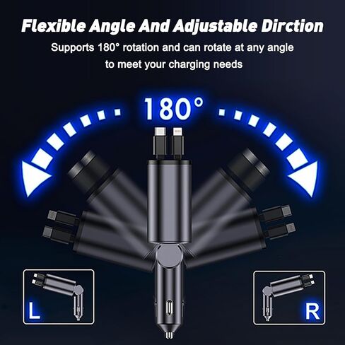 شاحن سيارة قابل للسحب شاحن سيارة فائق السرعة [Max100W] شاحن USB ولاعة السجائر لهاتف iPhone وType-C شاحن سيارة 4 في 1 لهاتف iPhone 15/14/13/12 Pro Max XR، iPad، Samsung، Pixel in Kuwait