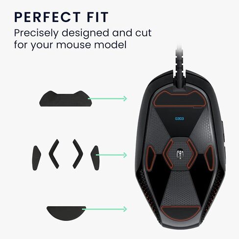 kwmobile Mouse Feet Replacement Compatible with Logitech G303 / G302 Computer Mouse Skates Sticker - Black in Saudi Arabia