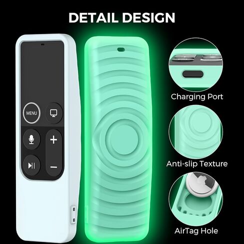 حافظة حماية AhaStyle لجهاز Apple TV Siri Remote [الجيل الأول] مع حامل AirTag، غطاء سيليكون مضاد للانزلاق متوافق مع 2016 Apple TV HD و2017 Apple TV 4K [الجيل الأول] (أزرق متوهج) in Kuwait