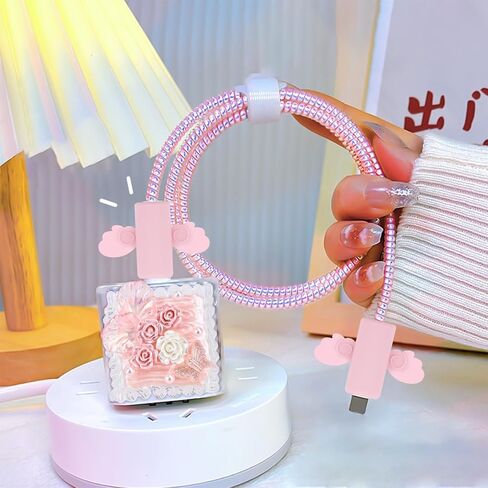 واقي كابل لامع لمحول شاحن iPhone، تصميم لطيف على شكل فراشة لؤلؤية لامعة، واقي شاحن الهاتف، غطاء سلك USB لكابل نقل البيانات لشاحن iPhone - أرجواني in Saudi Arabia