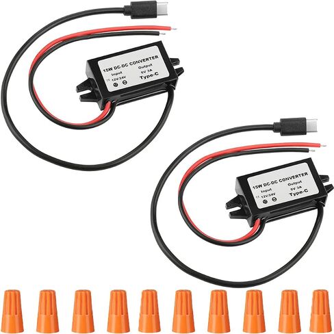 2 pcs DC 8-35V to DC 5V USB C DC DC Converter Buck Module 12V/24V to 5V 3A 15W USB Output Step Down Voltage Regulator Charger with knob Cap in Saudi Arabia