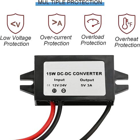 2 pcs DC 8-35V to DC 5V USB C DC DC Converter Buck Module 12V/24V to 5V 3A 15W USB Output Step Down Voltage Regulator Charger with knob Cap in Saudi Arabia