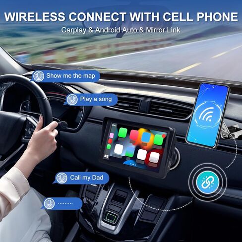 شاشة Carplay محمولة للسيارة - Carplay مقاس 7 بوصة مع كاميرا احتياطية، ستيريو ذكي مع شاشة تعمل باللمس لنظام Android والأنظمة الأخرى، صندوق تشغيل السيارة للراديو والصوت ونظام تحديد المواقع العالمي (GPS) in Kuwait