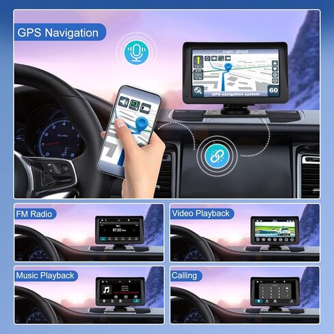 شاشة Carplay محمولة للسيارة - Carplay مقاس 7 بوصة مع كاميرا احتياطية، ستيريو ذكي مع شاشة تعمل باللمس لنظام Android والأنظمة الأخرى، صندوق تشغيل السيارة للراديو والصوت ونظام تحديد المواقع العالمي (GPS) in Kuwait