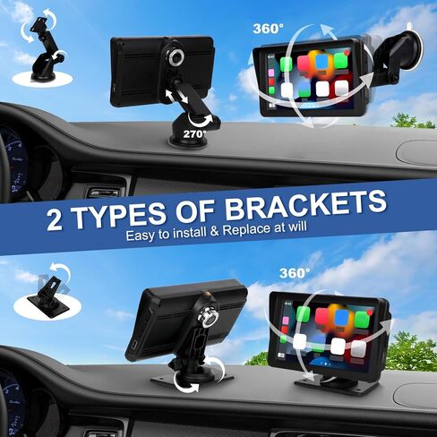 شاشة Carplay محمولة للسيارة - Carplay مقاس 7 بوصة مع كاميرا احتياطية، ستيريو ذكي مع شاشة تعمل باللمس لنظام Android والأنظمة الأخرى، صندوق تشغيل السيارة للراديو والصوت ونظام تحديد المواقع العالمي (GPS) in Kuwait