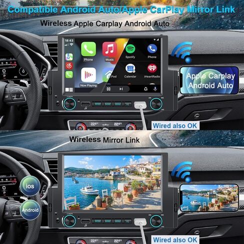 2024 Newest Android 13.0 Single Din Car Stereo for Wireless Carplay&Android Auto,6.2 Inch Touch Screen Car Audio Compatible Voice Control/GPS/Backup Camera/Bluetooth5.0/MirrorLink/FM/TF/2USB/AUX in Kuwait