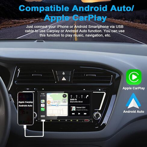 2024 Newest Double Din Car Stereo with Voice Control Carplay& Android Auto,7 Inch Capacitive HD Touchscreen Bluetooth5.0，Mirror Link，Subwoofer，Waterproof Backup Camera, SWC/USB/ QC3.0/AM/FM in Kuwait