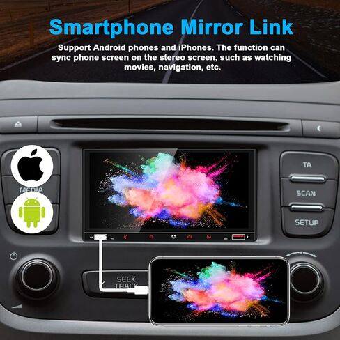 2024 Newest Double Din Car Stereo with Voice Control Carplay& Android Auto,7 Inch Capacitive HD Touchscreen Bluetooth5.0，Mirror Link，Subwoofer，Waterproof Backup Camera, SWC/USB/ QC3.0/AM/FM in Kuwait