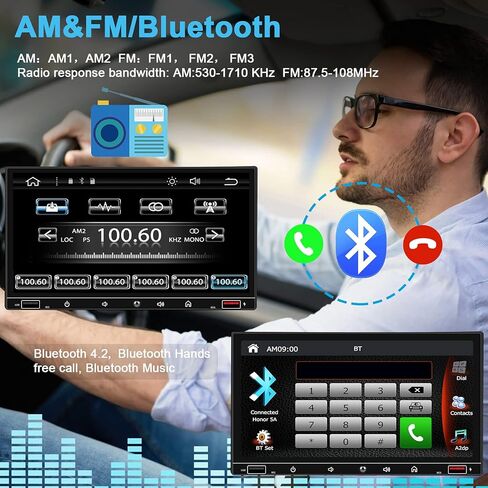 2024 Newest Double Din Car Stereo with Voice Control Carplay& Android Auto,7 Inch Capacitive HD Touchscreen Bluetooth5.0，Mirror Link，Subwoofer，Waterproof Backup Camera, SWC/USB/ QC3.0/AM/FM in Kuwait