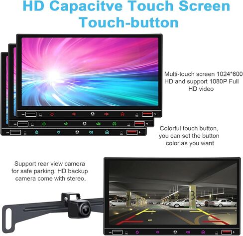 2024 Newest Double Din Car Stereo with Voice Control Carplay& Android Auto,7 Inch Capacitive HD Touchscreen Bluetooth5.0，Mirror Link，Subwoofer，Waterproof Backup Camera, SWC/USB/ QC3.0/AM/FM in Kuwait