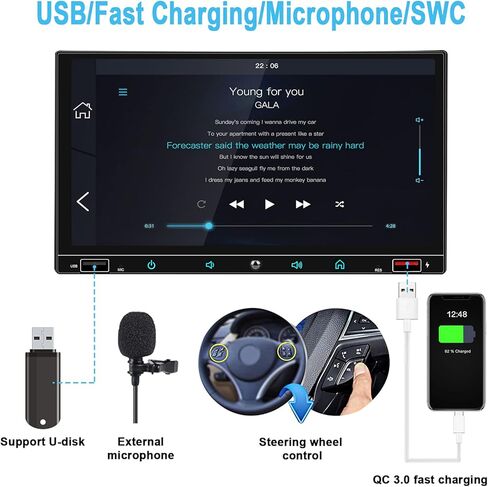 2024 Newest Double Din Car Stereo with Voice Control Carplay& Android Auto,7 Inch Capacitive HD Touchscreen Bluetooth5.0，Mirror Link，Subwoofer，Waterproof Backup Camera, SWC/USB/ QC3.0/AM/FM in Kuwait