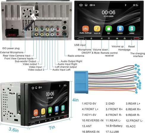 2024 Newest Double Din Car Stereo with Voice Control Carplay& Android Auto,7 Inch Capacitive HD Touchscreen Bluetooth5.0，Mirror Link，Subwoofer，Waterproof Backup Camera, SWC/USB/ QC3.0/AM/FM in Kuwait