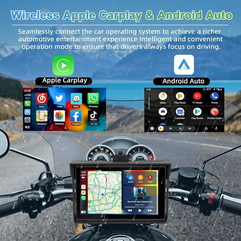 راديو Podofo للدراجات النارية مع Carplay Android Auto 5 بوصة IPS شاشة لمس مقاومة للماء مع التحكم الصوتي ونظام تحديد المواقع العالمي للدراجات النارية يدعم بلوتوث/Siri/Google Assistant/بطاقة TF/USB in Saudi Arabia