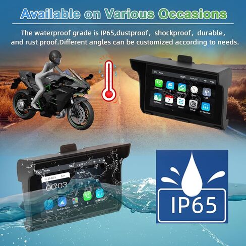 راديو Podofo للدراجات النارية مع Carplay Android Auto 5 بوصة IPS شاشة لمس مقاومة للماء مع التحكم الصوتي ونظام تحديد المواقع العالمي للدراجات النارية يدعم بلوتوث/Siri/Google Assistant/بطاقة TF/USB in Saudi Arabia