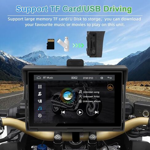 راديو Podofo للدراجات النارية مع Carplay Android Auto 5 بوصة IPS شاشة لمس مقاومة للماء مع التحكم الصوتي ونظام تحديد المواقع العالمي للدراجات النارية يدعم بلوتوث/Siri/Google Assistant/بطاقة TF/USB in Saudi Arabia