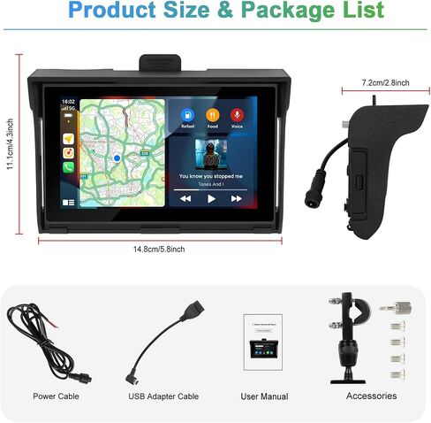 راديو Podofo للدراجات النارية مع Carplay Android Auto 5 بوصة IPS شاشة لمس مقاومة للماء مع التحكم الصوتي ونظام تحديد المواقع العالمي للدراجات النارية يدعم بلوتوث/Siri/Google Assistant/بطاقة TF/USB in Saudi Arabia
