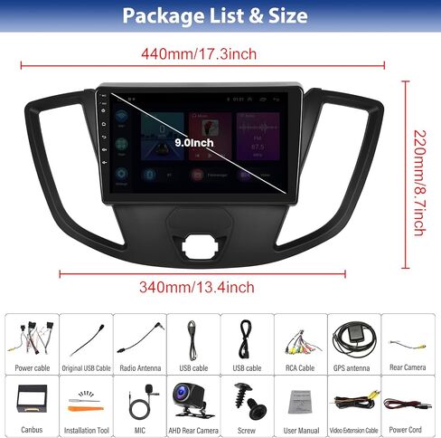 1+32G ستيريو سيارة أندرويد لسيارة Ford Transit 2013-2019 مع Carplay Android Auto Mirror Link 9 بوصة تعمل باللمس FM RDS HiFi Bluetooth WiFi GPS+AHD Camera & MIC in Saudi Arabia