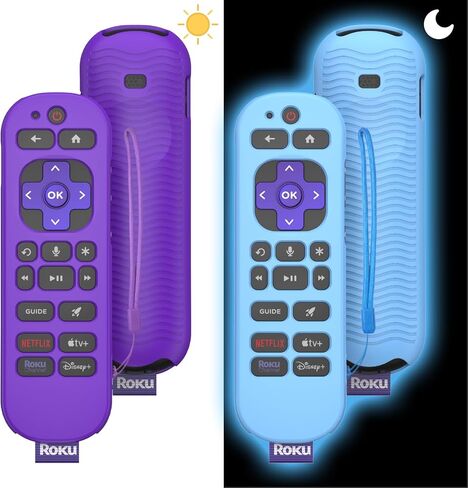 [2 Pcs] Silicone Remote Case Cover for Roku Voice Remote Pro (2nd Ed.), Anti Slip Shockproof Remote Protective Sleeve for RCB1R(2024), Remote Protective Cover Case with Lanyard (Glow Blue+Glow Green) in Saudi Arabia