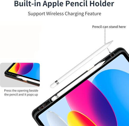 Gexmil for iPad 10.9 Inch Case,10th Generation(2022) Protective Genuine Leather Cover with Strap and Pocket,Built-in Pencil Holder,Cowhide Folio Cover Auto Sleep/Wake,Anti Fingerprint,Black in Kuwait