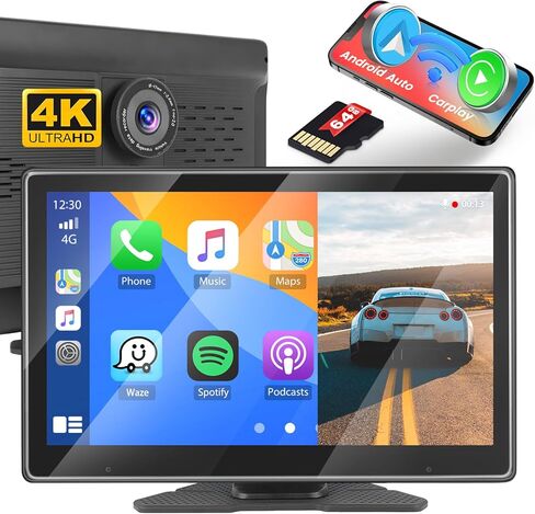 Latest 2024 10.1 Inch Portable Car Stereo with Apple CarPlay/Android Auto, 4K DVR Dash Cam with ADAS Carplay Screen with 1080P AUX/FM,Dual Bluetooth Backup Camera,Mirror Link,Voice Control,Navigation in Saudi Arabia