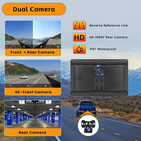Latest 2024 10.1 Inch Portable Car Stereo with Apple CarPlay/Android Auto, 4K DVR Dash Cam with ADAS Carplay Screen with 1080P AUX/FM,Dual Bluetooth Backup Camera,Mirror Link,Voice Control,Navigation in Saudi Arabia