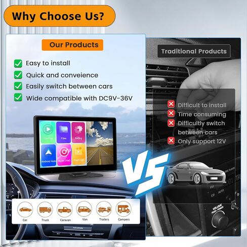 Latest 2024 10.1 Inch Portable Car Stereo with Apple CarPlay/Android Auto, 4K DVR Dash Cam with ADAS Carplay Screen with 1080P AUX/FM,Dual Bluetooth Backup Camera,Mirror Link,Voice Control,Navigation in Saudi Arabia