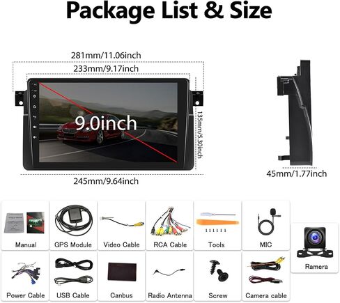 2 + 64G ستيريو سيارة أندرويد لسيارات BMW E46 3 Series 1999-2005 ترقية استبدال راديو Carplay Android Auto Mirror Link 30 سمة 9 بوصة تعمل باللمس وحدة رئيسية FM GPS بلوتوث + كاميرا احتياطية وميكروفون in Kuwait