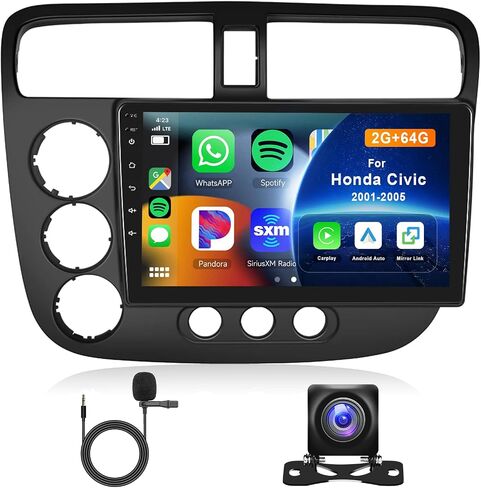 Hodozzy 2G 64G راديو السيارة Android لهوندا سيفيك 2001 2002 2003 2004 2005 Carplay Android Auto Mirror Link، 9 بوصة تعمل باللمس راديو بلوتوث GPS للملاحة WiFi FM RDS Hifi، كاميرا احتياطية in Saudi Arabia