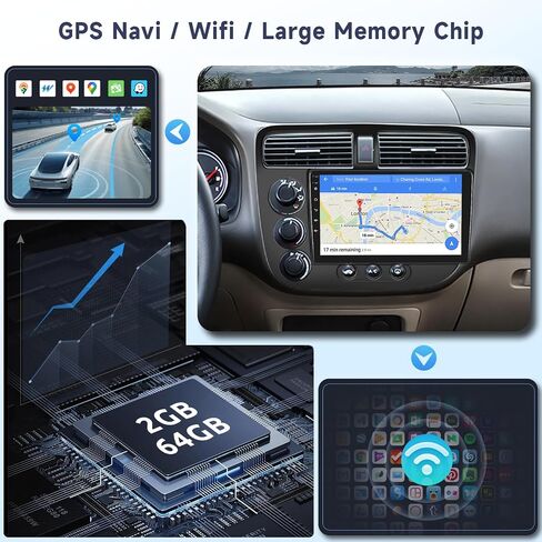 Hodozzy 2G 64G راديو السيارة Android لهوندا سيفيك 2001 2002 2003 2004 2005 Carplay Android Auto Mirror Link، 9 بوصة تعمل باللمس راديو بلوتوث GPS للملاحة WiFi FM RDS Hifi، كاميرا احتياطية in Saudi Arabia