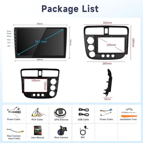 Hodozzy 2G 64G راديو السيارة Android لهوندا سيفيك 2001 2002 2003 2004 2005 Carplay Android Auto Mirror Link، 9 بوصة تعمل باللمس راديو بلوتوث GPS للملاحة WiFi FM RDS Hifi، كاميرا احتياطية in Saudi Arabia
