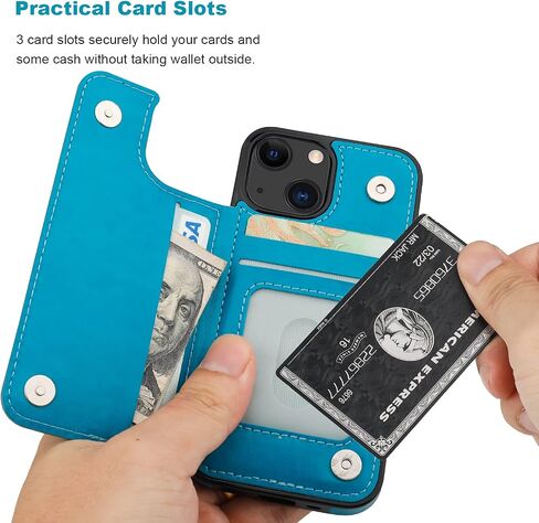 Vaburs Compatible with iPhone 13 Mini Case Wallet with Card Holder, Embossed Mandala Pattern Flower PU Leather Double Buttons Flip Shockproof Cover for Magnetic Car Mount 5.4 Inch (Blue) in Saudi Arabia