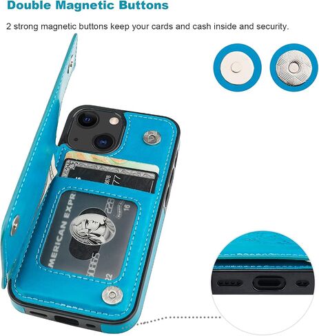 Vaburs Compatible with iPhone 13 Mini Case Wallet with Card Holder, Embossed Mandala Pattern Flower PU Leather Double Buttons Flip Shockproof Cover for Magnetic Car Mount 5.4 Inch (Blue) in Saudi Arabia