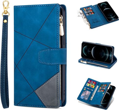حافظة ZCDAYE لهاتف iPhone 15 Pro Max، وiPhone 15 Pro Max مع حامل بطاقة وحزام معصم، غطاء هاتف قابل للطي من الجلد لهاتف iPhone 15 Pro Max (6.7 بوصة)، أزرق in Kuwait
