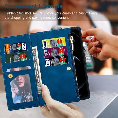 حافظة ZCDAYE لهاتف iPhone 15 Pro Max، وiPhone 15 Pro Max مع حامل بطاقة وحزام معصم، غطاء هاتف قابل للطي من الجلد لهاتف iPhone 15 Pro Max (6.7 بوصة)، أزرق in Kuwait