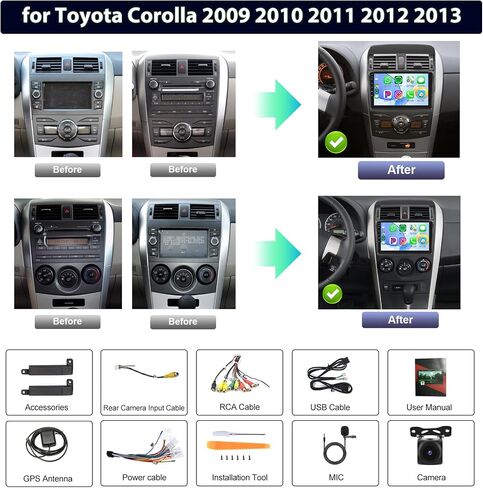 راديو السيارة Carplay اللاسلكي لتويوتا كورولا 2009-2013، 8 Core 2G 64G Android 13 4G-WiFi DSP-36 59-UI Themes، Rimoody 9 بوصة تعمل باللمس سيارة ستيريو Android Auto Mirror Link GPS BT/FM/RDS كاميرا in Saudi Arabia