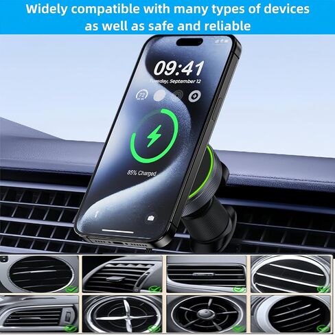 شاحن سيارة لاسلكي مغناطيسي، متوافق مع فتحة تهوية مغناطيسية قابلة للتعديل 360 درجة، 2 في 1 متوافق مع iPhone 15/14/13/12 Pro Max Plus Mini وApple Watch in Kuwait